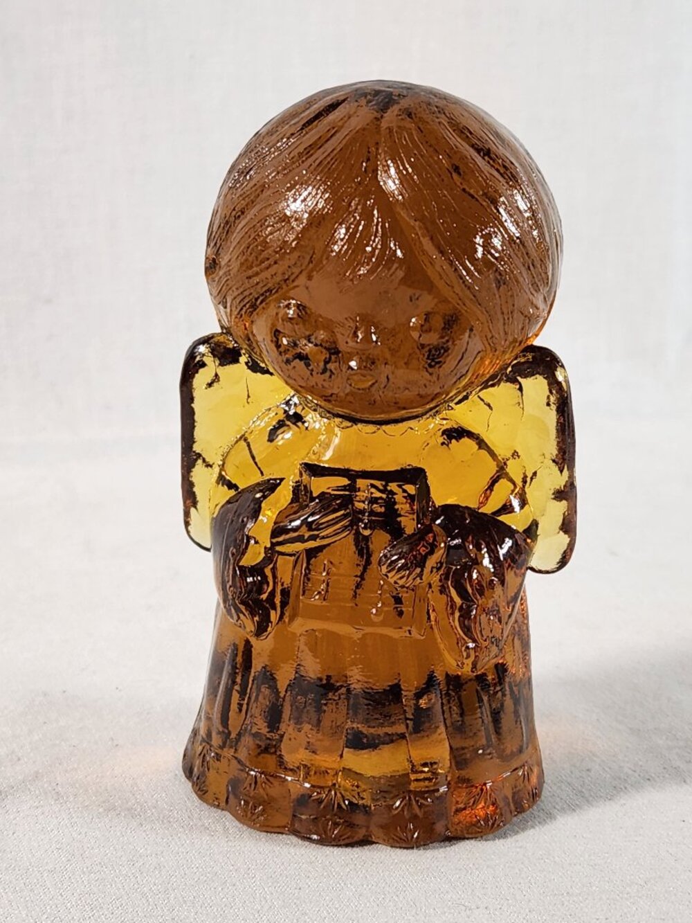 MOSSER Glass Amber Honey Singing Choir Angel Vintage Paperweight Figurine Decor